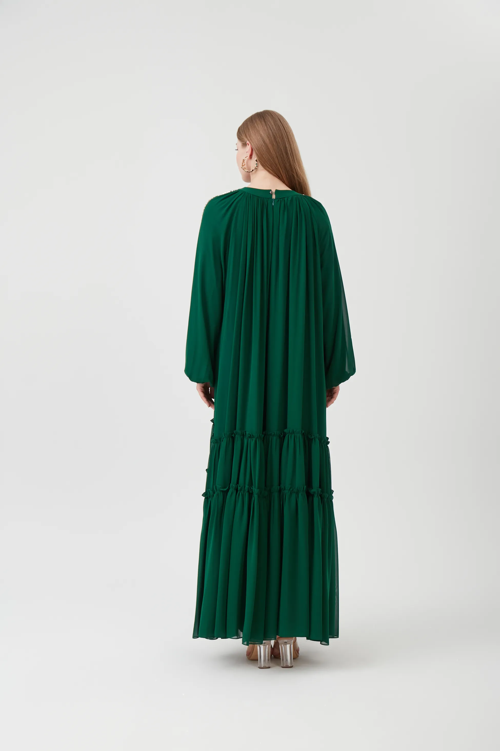 AZURİT MODEL TAŞLI PARÇALI KLOŞ ELBİSE