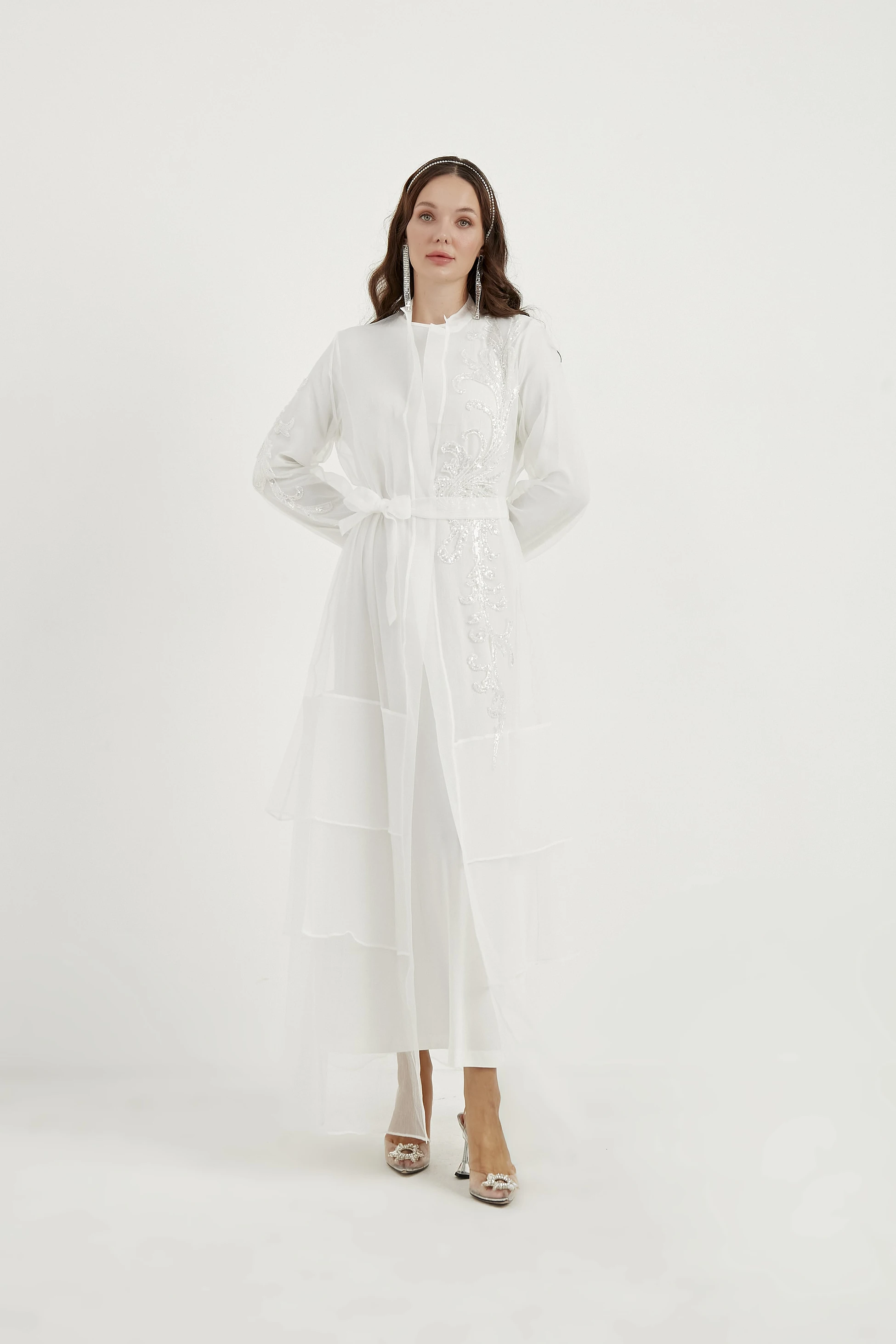 Vivian Kat Kat Tüllü İşlemeli Abaya