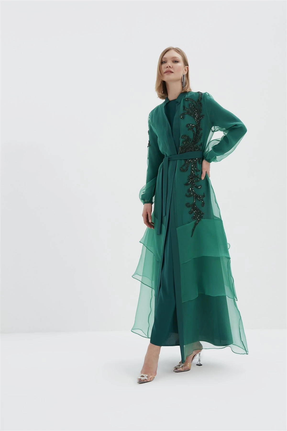Vivian Kat Kat Tüllü İşlemeli Abaya