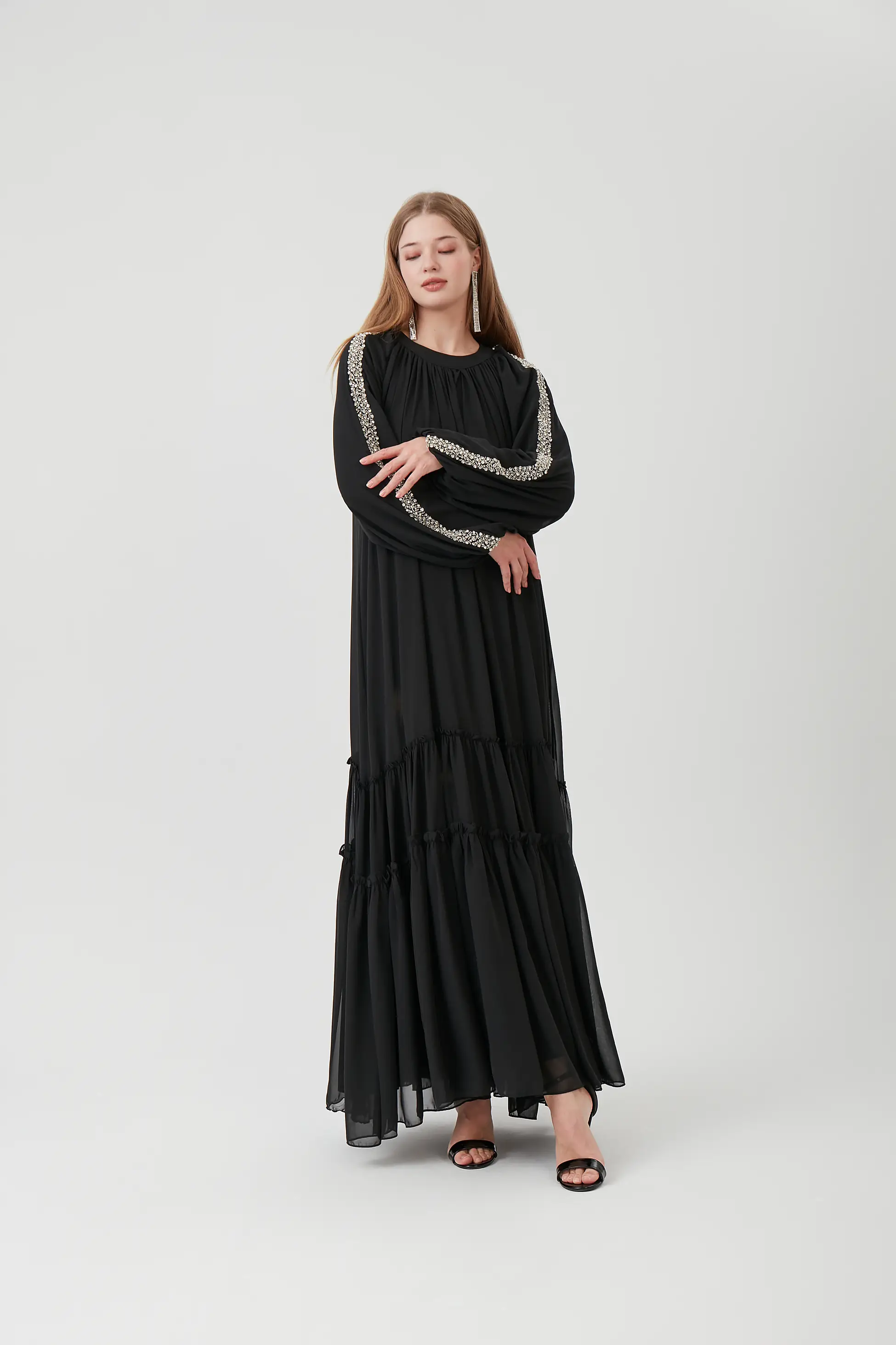 ESME MODEL KOLU TAŞLI KLOŞ ELBİSE -