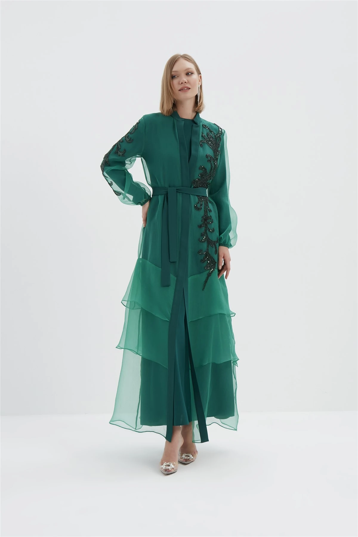 Vivian Kat Kat Tüllü İşlemeli Abaya