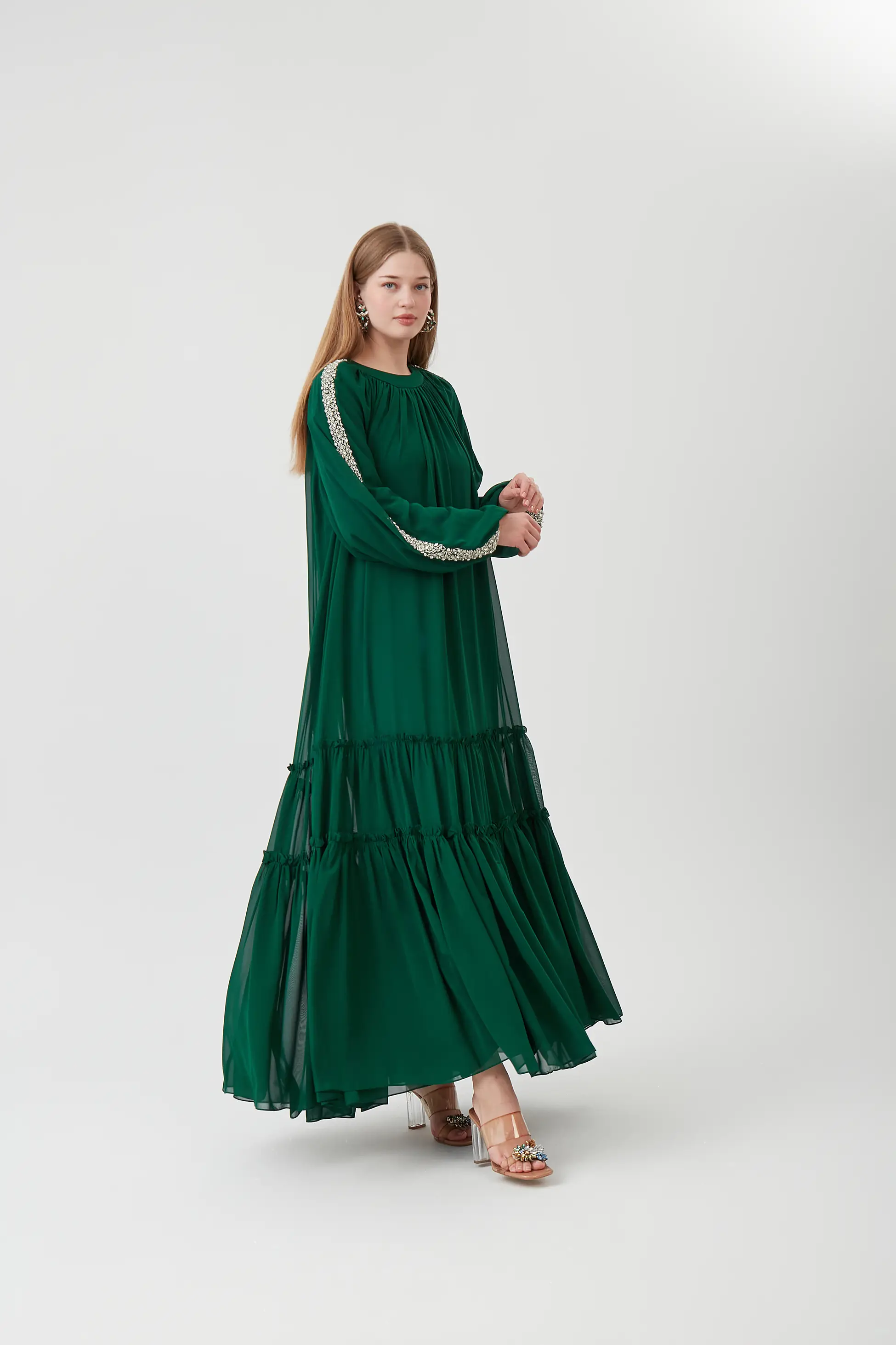 ESME MODEL KOLU TAŞLI KLOŞ ELBİSE -