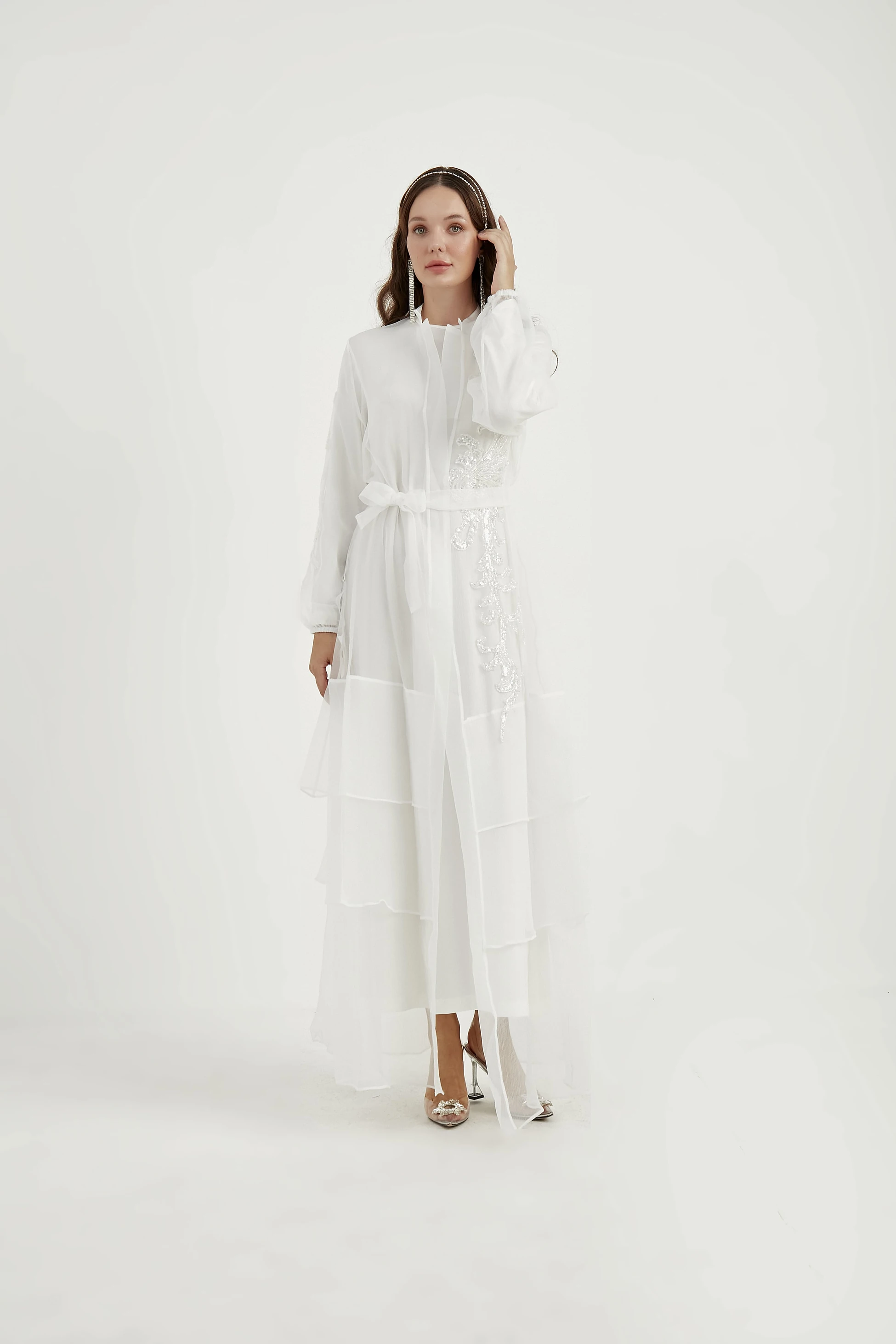 Vivian Kat Kat Tüllü İşlemeli Abaya